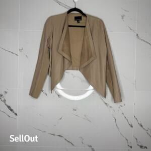 Cynthia Rowley Women's Beige Leather Drape Front Jacket Size S